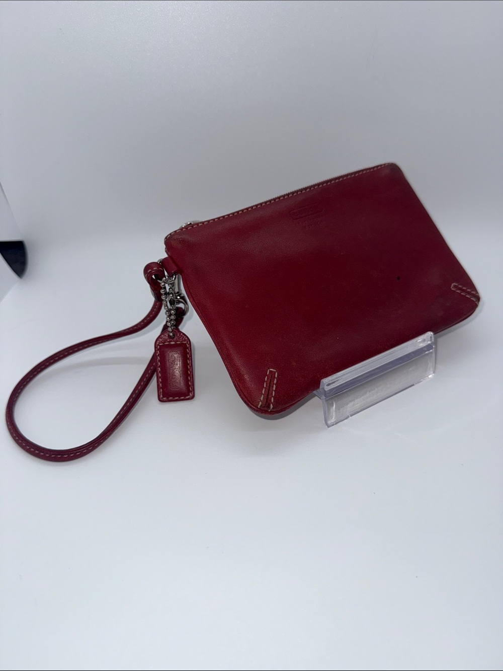 Coach Cherry Red Leather Wristlet with Strap